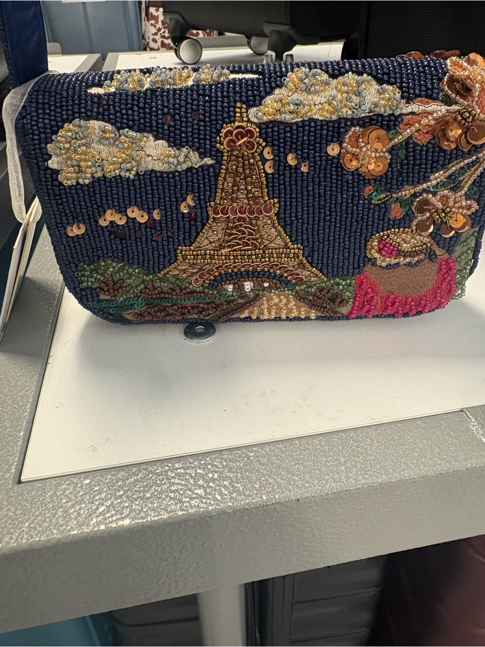 Beaded Eiffel Tower Clutch - Navy Multicolor